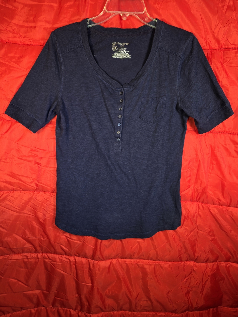 No Boundaries Navy Short Sleeve Henley Top